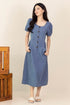 BEXLEY DENIM PUFFY SLEEVE MIDI DRESS